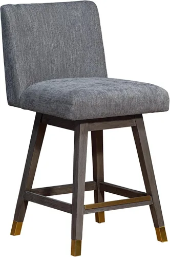 Vista 20 de Armen Living Sicily Modern Farmhouse Taburete giratorio de madera de nogal de 26 pulgadas de altura para encimera de isla de cocina, en piel Crema