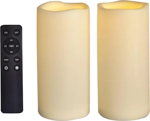 Vista 19 de CANDLE CHOICE Velas impermeables sin llama para exteriores, funcionan con pilas, con temporizador, gran resina plástica brillante, parpadeante