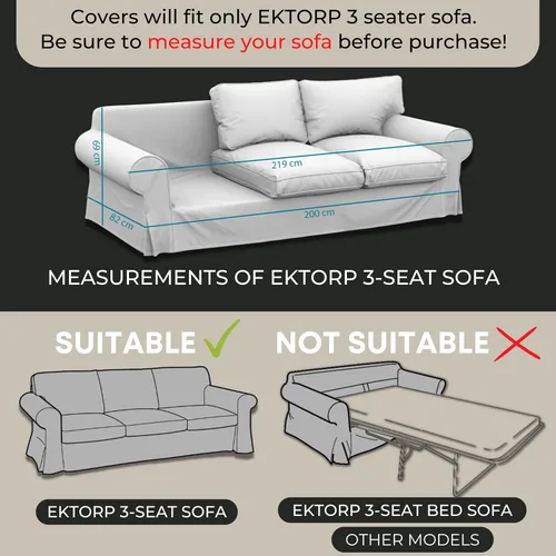 Vista 5 de comfortly Funda para sofá EKTORP de 3 asientos, funda de repuesto resistente de 7 piezas, resistente tela nanotecnológica a prueba de mascotas
