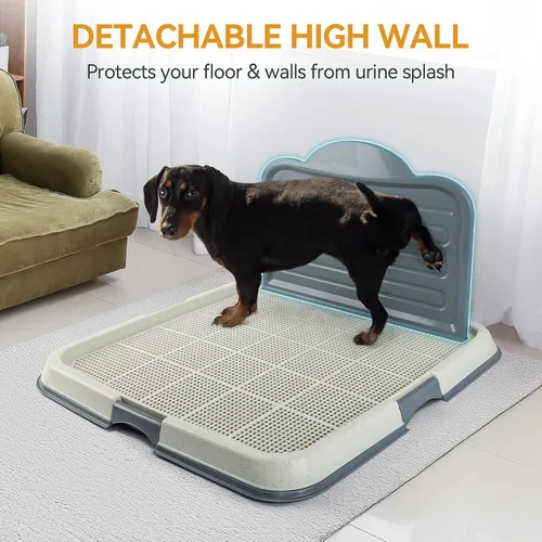 Vista 6 de Soporte para orina de perro con pared alta, bandeja grande de entrenamiento para cachorros con rejilla de malla y protector contra salpicaduras