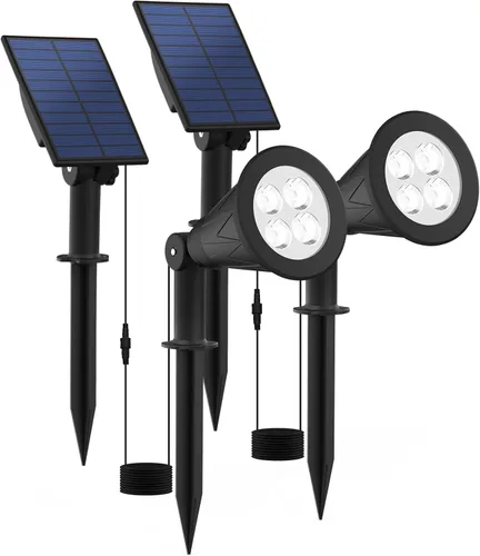 Vista 11 de T-SUNUS - Focos solares de paisaje que cambian de color, luces solares impermeables para exteriores, luz de estanque de jardín ajustable de 180°