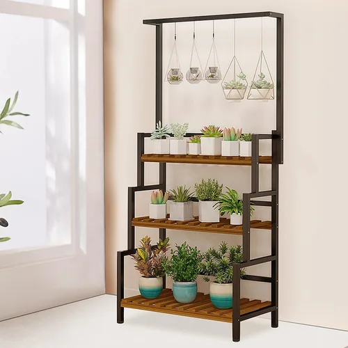 Vista 7 de Soporte colgante de 3 niveles para plantas interiores, estante de metal de 68 pulgadas de alto para múltiples plantas de interior, soporte grande