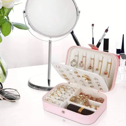 Vista 6 de Chelory Joyero pequeño para aretes anillos collares pulseras piel sintética portátil organizador de joyas de viaje para mujeres y niñas mini soporte