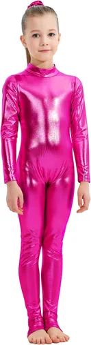 Vista 2 de YgneeDom Body de una pieza de elastano de manga larga metálico brillante para niñas, Metálico