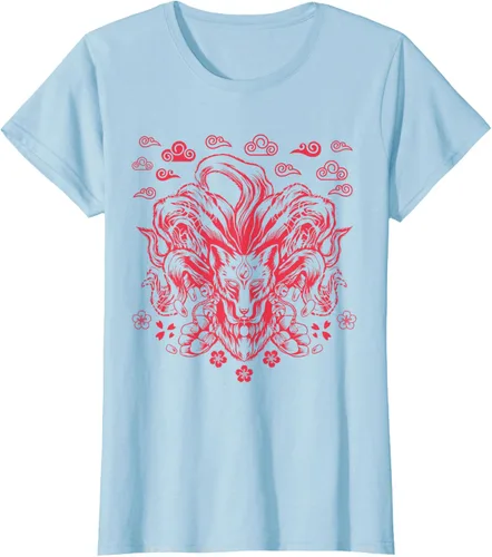 Vista 22 de Camiseta de anime japonés Nine Tails Fox Kitsune, Negro