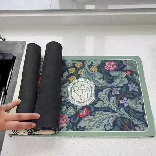 Vista 4 de Tapete de drenaje de estilo fantasía, tapete absorbente para secar platos, almohadillas de secado para encimera de cocina, platos florales vintage