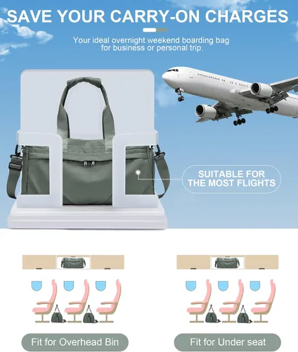 Vista 6 de Bolsa de gimnasio para mujer, bolsa de mano para fin de semana, bolsas de viaje para hombres con funda para carrito, A3-Verde ejército, Campañas