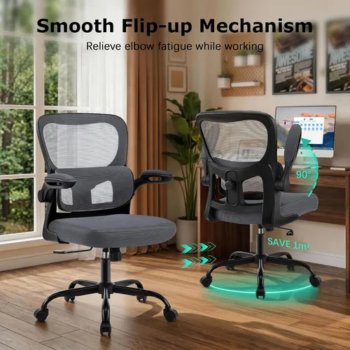 Vista 8 de Silla de oficina ergonómica, cómoda silla de escritorio con soporte lumbar ajustable, silla de computadora de malla con ruedas, reposabrazos