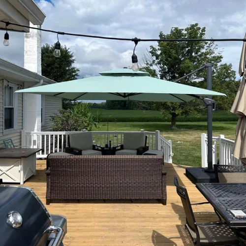 Vista 68 de PURPLE LEAF Sombrilla de Patio Voladiza de 10' x 13' para Exteriores con Base de 330 libras, Sombrilla Rectangular Grande Resistente al Viento