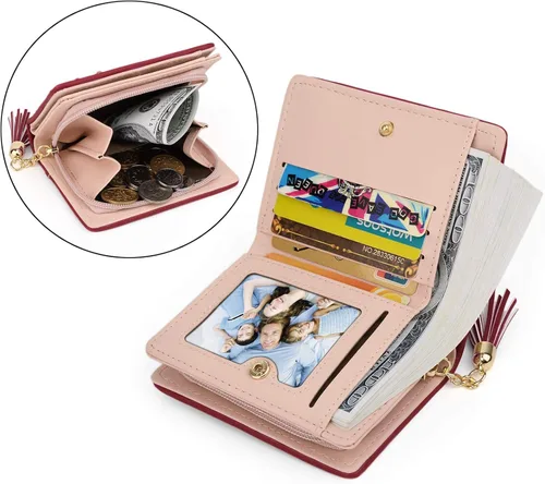 Vista 2 de UTO Cartera de piel sintética para mujer, de gran capacidad, colgante de gato, soporte para teléfono, organizador de chequera, con cremallera