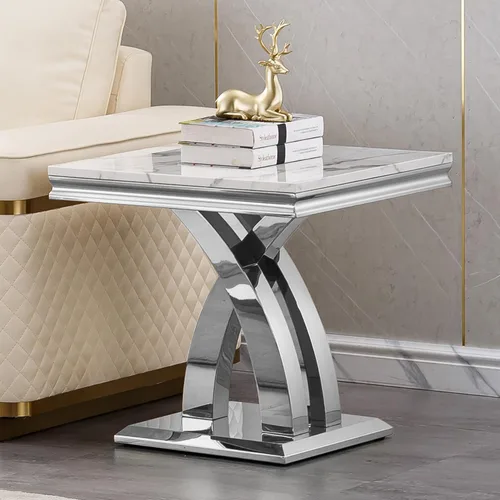 Vista 9 de Mesa de centro de mármol negro Henf de lujo, mesa auxiliar rectangular de mármol sintético de imitación con base de acero inoxidable dorado