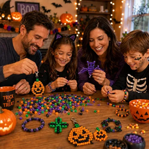 Vista 5 de 1200 cuentas de poni de Halloween a granel, 45 cuentas de murciélago negro, morado, naranja, verde, cuentas Kandi de plástico de 0.236 x 0.354 8