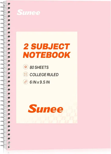 Vista 12 de SUNEE Spiral Notebook, 2-Subject, College Ruled Paper, 6" x 9-1/2", 80 Sheets, Spiral Notebooks for School, Black