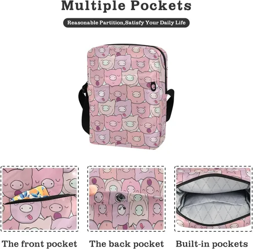 Vista 2 de Bolso bandolera pequeño con diseño de cerdo lindo para mujeres y hombres, mini bolso de mensajero con correas ajustables, Lindo cerdo