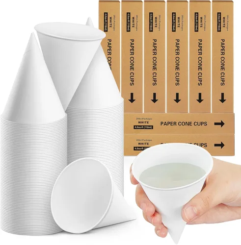 Vista 17 de Roshtia 100 tazas de cono de papel de 6 onzas gruesas desechables para hielo afeitado, dispensador de enfriador de agua para granizados
