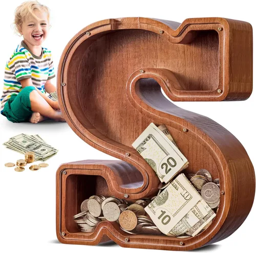 Vista 40 de SummiDate Alcancía de madera de letra para niños y niñas, Alfabeto, personalizada, regalo de cumpleaños y pascua para niños (A)