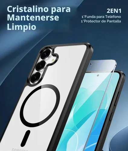 Vista 6 de FNTCASE - Funda transparente para Samsung Galaxy S25-FE compatible con Magsafe claro negro