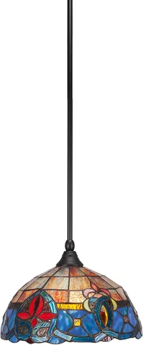 Vista 196 de Toltec Lighting Tallo Colgado Mini colgante, acabado de cobre negro, 3.5" cuadrado humo burbuja vidrio
