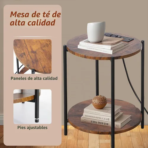 Vista 3 de Gawicpy - Mesa auxiliar de 2 niveles redonda, mesa de café plegable, mesa de sofá simplificada, mesa de acento para interiores y exteriores