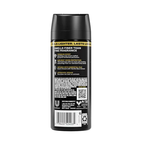 Vista 2 de AXE Fine Fragrance Collection Spray corporal Midnight Amber 72 horas de frescura sin aluminio, 2.9 onzas