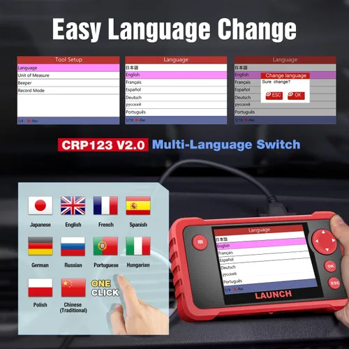 Vista 10 de LAUNCH CRP123 V2.0 Elite Escáner OBD2, herramienta de diagnóstico para auto 2025 Nuevo motor/ABS/SRS/transmisión con restablecimiento
