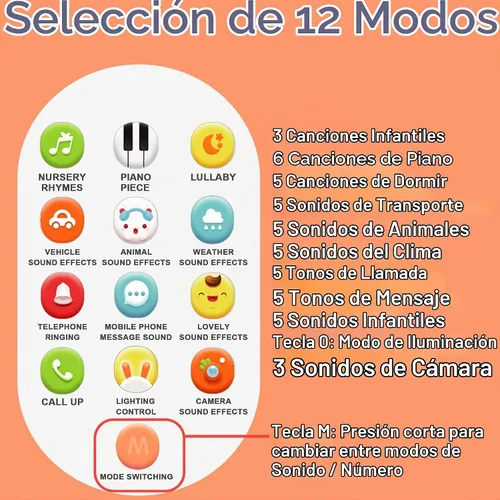 Vista 6 de Richgv Regalo de cumpleaños para niña de 1 año, juguete de teléfono celular para bebé, juguetes de aprendizaje sensorial con 12 funciones, juguetes