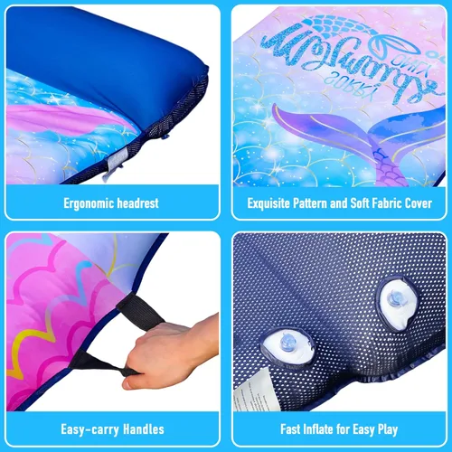 Vista 5 de Flotadores de piscina de gran tamaño para adultos, 72 x 38 pulgadas, flotador de piscina cubierto de tela extra grande con reposacabezas, flotadores