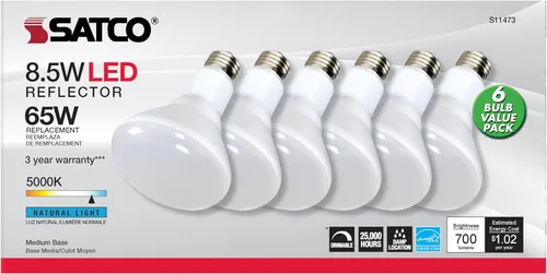 Vista 3 de Satco S11473 Lámparas reflectoras LED BR30, 65 W de repuesto, blanco, 8.5 vatios, paquete de 6