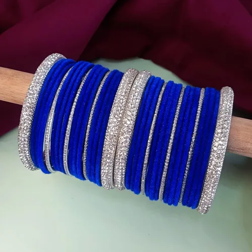 Vista 2 de Efulgenz Indian Wedding Bangles Set Crystal CZ Rhinestone Velvet Bridal Bangle Set Bracelet Fashion Jewelry For Women