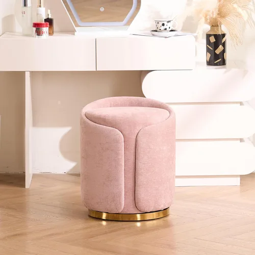 Vista 13 de Taburete Giratorio de Tocador con Base Dorada Cómoda Silla de Tocador Taburete Redondo Moderno para Tocador de Maquillaje Otomana de Tocador Beige