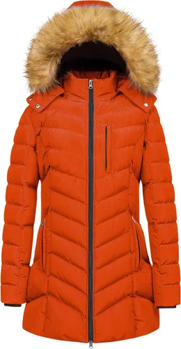 Vista 10 de CREATMO US Abrigo de invierno con capucha para mujer, impermeable, cálido, largo acolchado, parka Azul (Acid Blue)