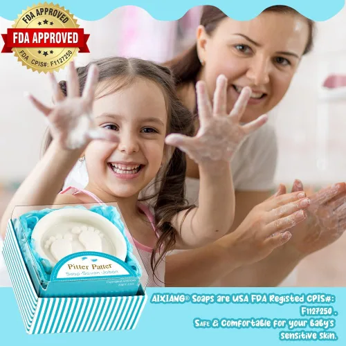 Vista 4 de AIXIANG Jabones para baby shower, hechos a mano, color azul, regalo para pies de bebé, para revelación de género, regalos y decoraciones de baby