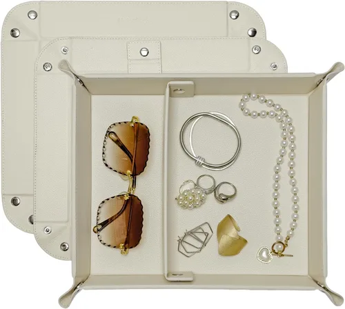 Vista 47 de UnionBasic Bandeja pequeña de valet, bandeja de joyería para anillos, relojes, aretes, organizador de entrada para monedas y llaves, soporte