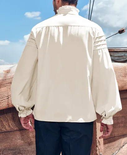 Vista 3 de Runcati Camisas medievales de pirata para hombre, con volantes, steampunk, victoriano, cosplay, disfraz gótico renacentista, camisa vikinga