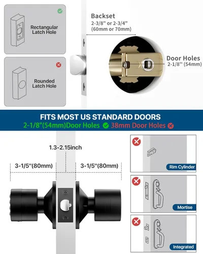 Vista 6 de HIDALIFE Pomo de puerta con teclado, perilla de puerta con cerradura, cerradura de puerta de entrada sin llave con código para puerta delantera