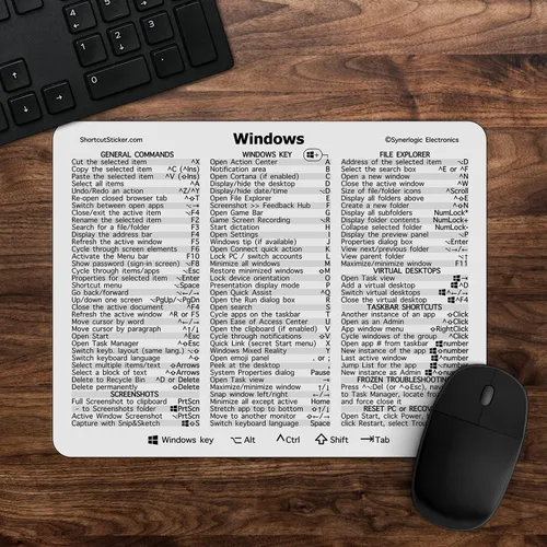 Vista 7 de Synerlogic Windows 10/11 Ultimate Keyboard Shortcut Guía de referencia Mousepad V2.0 (negro)