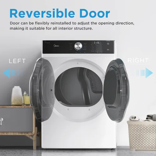Vista 4 de Midea MLE45N1AWW Secadora eléctrica de carga frontal a juego, con sensor de acero inoxidable seco, cuidado de arrugas, control táctil, 10 ciclos