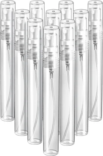 Vista 10 de Fandamei Mini botella de spray, paquete de 10 mini botellas de plástico de 0.1 fl oz vacías, perfume recargable de niebla fina, botella de spray