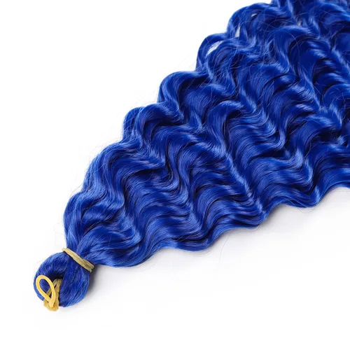 Vista 4 de MAYSA Cabello ondulado de ganchillo azul, cabello ondulado con ganchillo para mujer, extensiones de cabello sintético de onda profunda de 22
