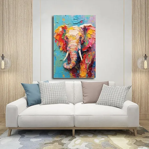 Vista 5 de Fyzuf Póster de elefante para pared, pintura al óleo animal sobre lienzo, póster de elefante cubismo colorido elefante estético R lienzo póster sin