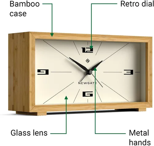 Vista 5 de NEWGATE® Lemur - Reloj despertador Diseño rectangular Funda de bambú Ideal para mesita de noche, escritorio o estante Moderno accesorio