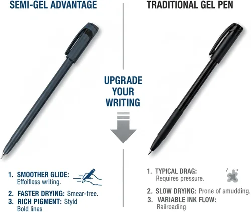 Vista 6 de WM Super Semi-Gel Bolígrafos 0.7, bolígrafo de gel de escritura suave + tinta de secado rápido del bolígrafo, negro, paquete de 12