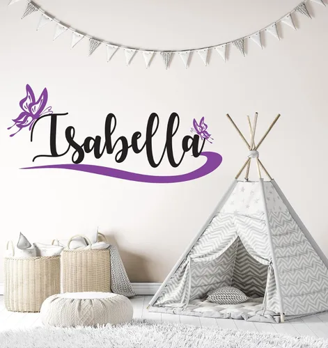 Vista 5 de Calcomanía de pared de mariposa con nombre personalizado, calcomanías de vinilo para niñas, calcomanías de arte de mariposas, calcomanías
