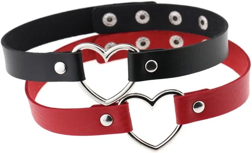 Vista 4 de FM FM42 Collar de gargantilla de cuero simulado con anillo de corazón de cuero sintético multicolor 17.72 pulgadas de longitud