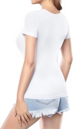 Vista 3 de MANGOPOP Womens Square Neck T Shirts Short Sleeve Tops Fitted Tees