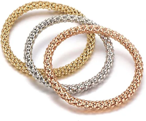 Vista 6 de Stretch Bracelets for Women GoldSilverRose Gold Elastic Bracelet Set for Women 3 PCS Stackable Bracelets Multilayer Charm Bracelet Valentines Day
