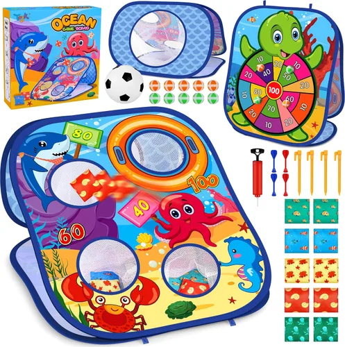 Vista 7 de Juego de lanzamiento de bolsas de frijoles de animales, juego de lanzamiento al aire libre, suministros de fiesta familiar para niños, regalo