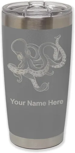 Vista 33 de LaserGram Vaso aislado al vacío de 20 onzas, Kraken, grabado personalizado incluido (negro)