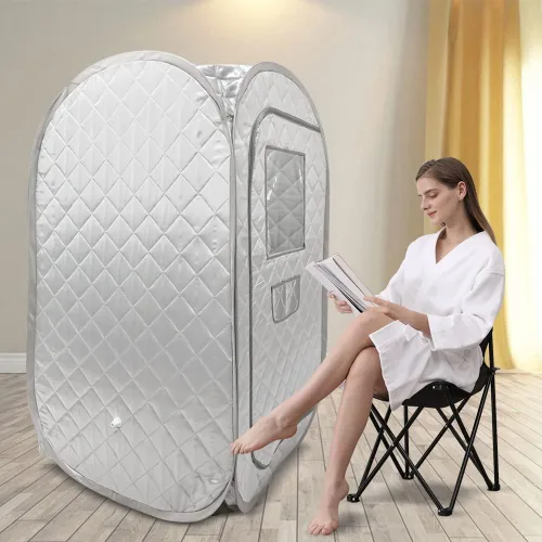 Vista 2 de Smartmak Silla de sauna plegable rápida, reforzada, adecuada para sauna, playa y picnic, color negro
