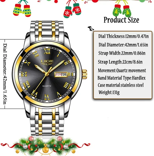 Vista 6 de LIGE Mens Watches Waterproof Stainless Steel Date Analogue Quartz Watch Gents Classical Business Wrist Watch for Men